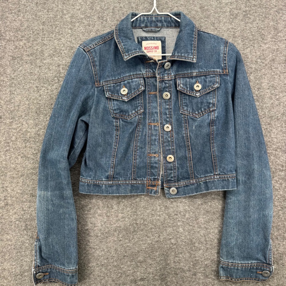 Mossimo Supply Co Womens Medium Wash Blue Cropped Denim Trucker Jacket Size M